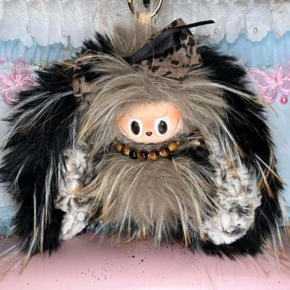 (41)Custom Handmade Labubu Plush Keychain - Faux Fur Art Doll with Surprise Set